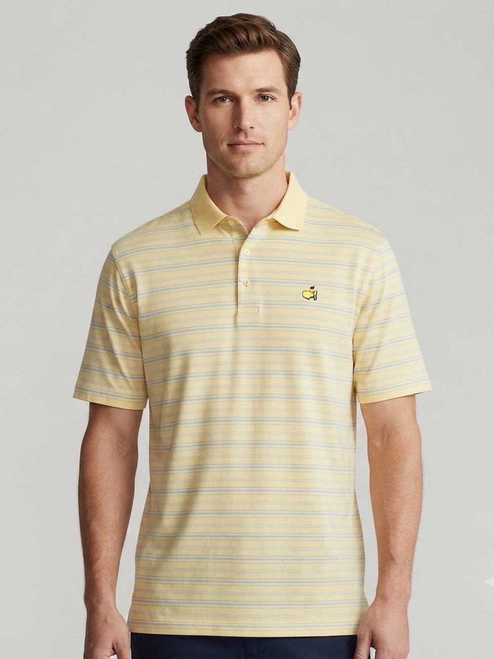 Masters Collection Golf Polo Shirt Mens XL Yellow Blue Striped 100% Pima Cotton